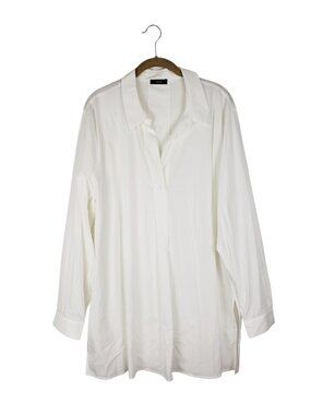 Ruti Long Sleeve Collared Popover White Tunic Top NEW Avant Garde Womens L/XL